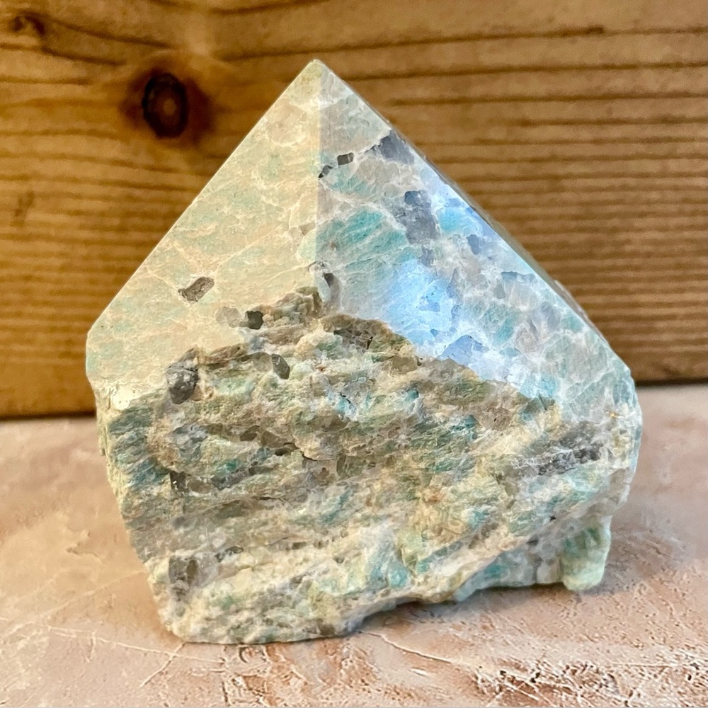 Large Amazonite Point, Rough and Polished